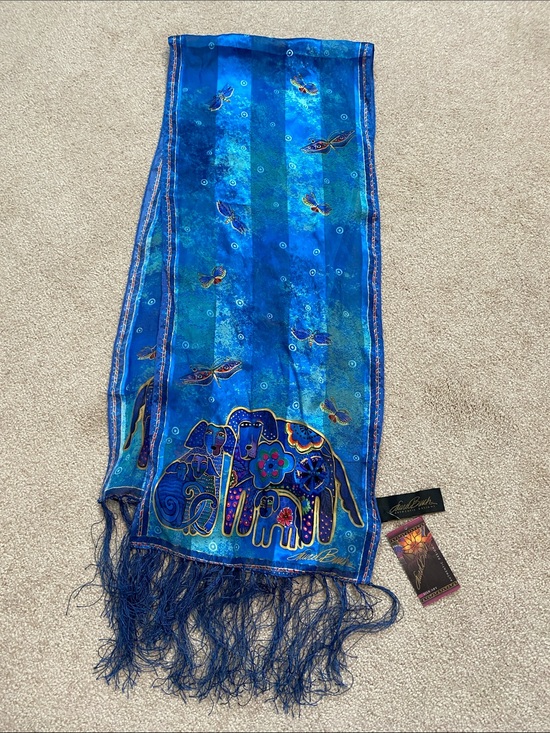 Laurel Burch Accessories - Laurel Burch Vibrant Blue & Teal Dog Fringe Silk Scarf